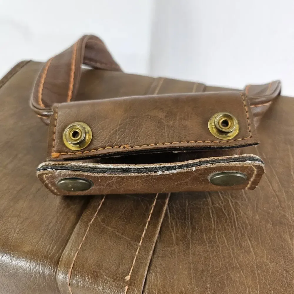 Vintage Brown Leather Camera Case Hard Shell Retro Travel Bag w/ Strap